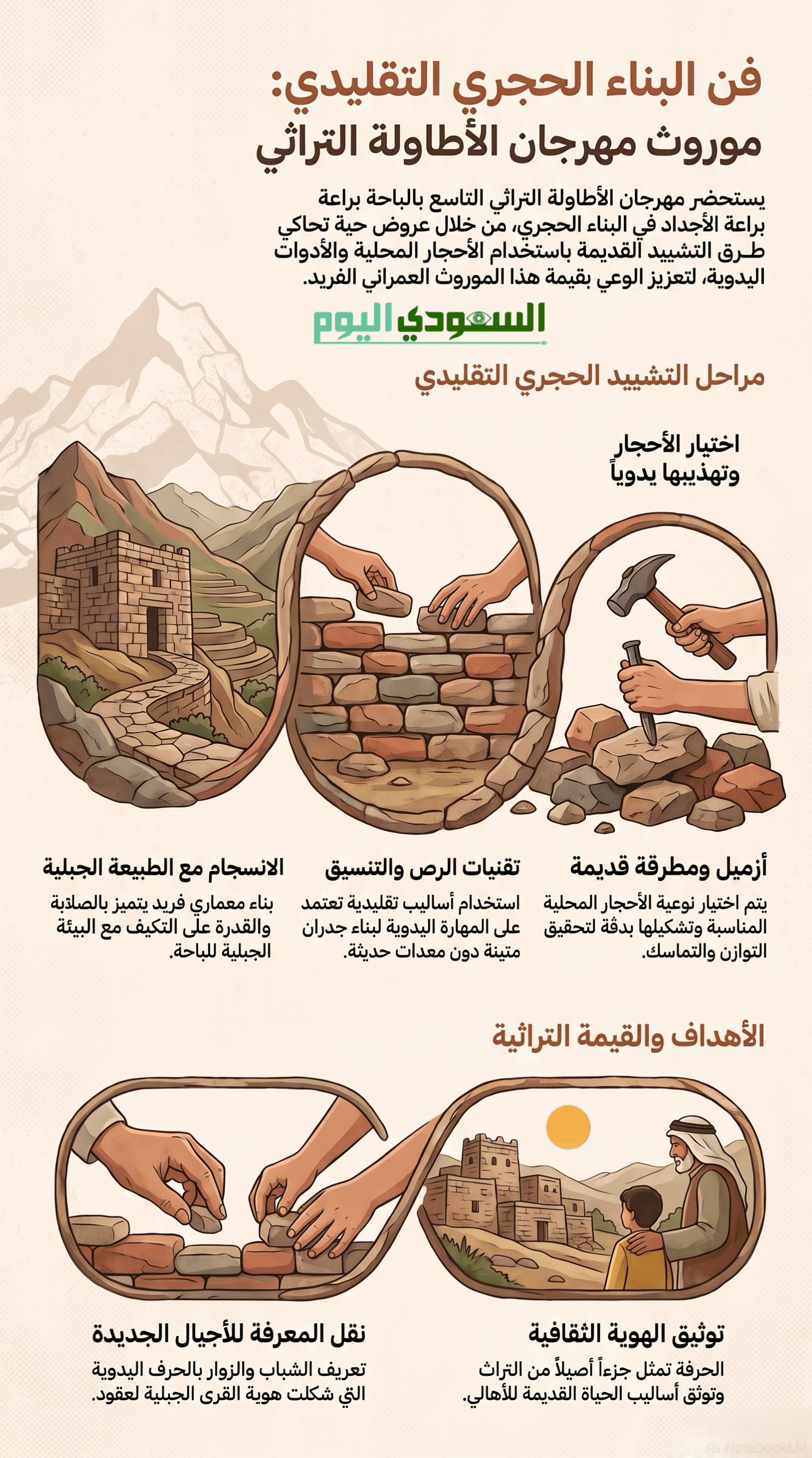 البناء الحجري يتصدر فعاليات مهرجان الأطاولة التراثي التاسع في الباحة