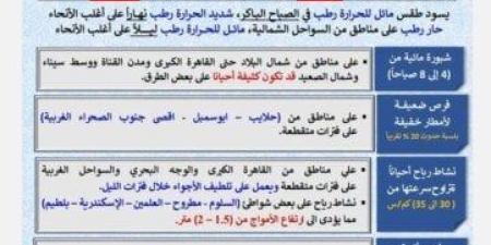 الأرصاد تكشف تفاصيل طقس الأحد 19 يوليو 2026 وتحذر من الشبورة والأتربة