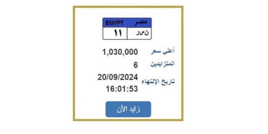 وصل سعرها لـ مليون جنيه.. مزايدة على لوحة سيارة مميزة «ن س ر 11»