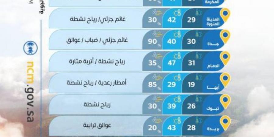 الأرصاد: طقس شديد الحرارة على الشرقية وأتربة وغبار على أجزاء من (7) مناطق