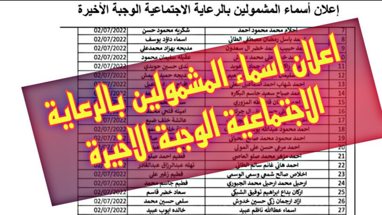 دعم عاجل للمواطنين العراقيين.. اسماء الرعاية الاجتماعية الوجبة الأخيرة 2024