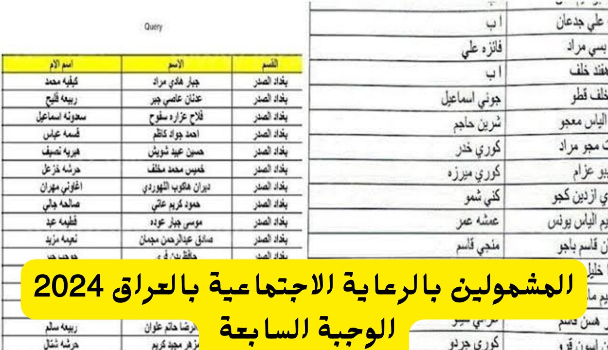 المشمولين بالرعاية الاجتماعية بالعراق 2024 الوجبة السابعة