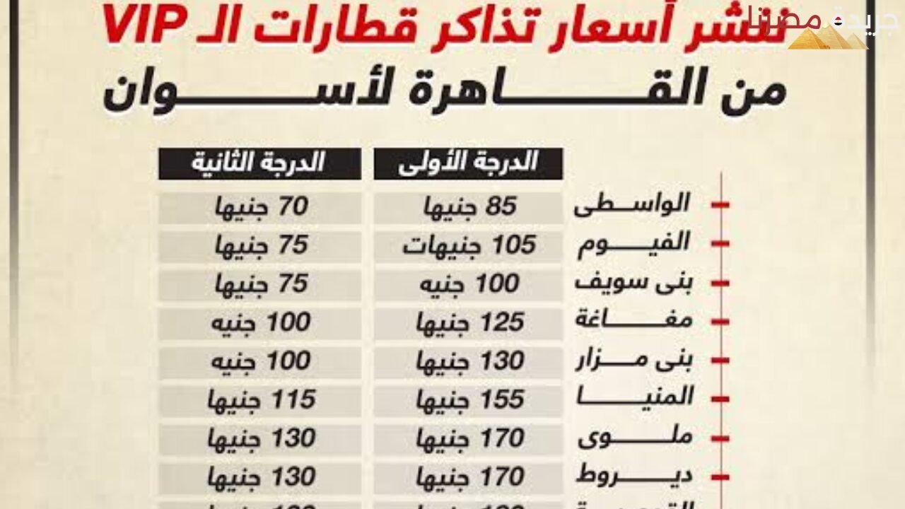 مواعيد قطارات القاهرة أسوان وأسعار التذاكر