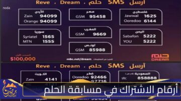 أرقام الاشتراك في مسابقة الحلم 2