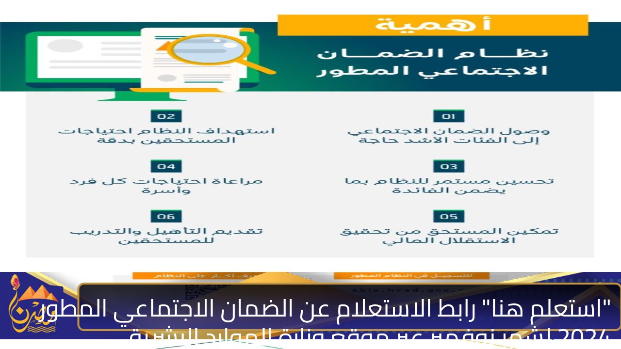 “استعلم هنا” رابط الاستعلام عن الضمان الاجتماعي المطور 2024 لشهر نوفمبر عبر موقع وزارة الموارد البشرية